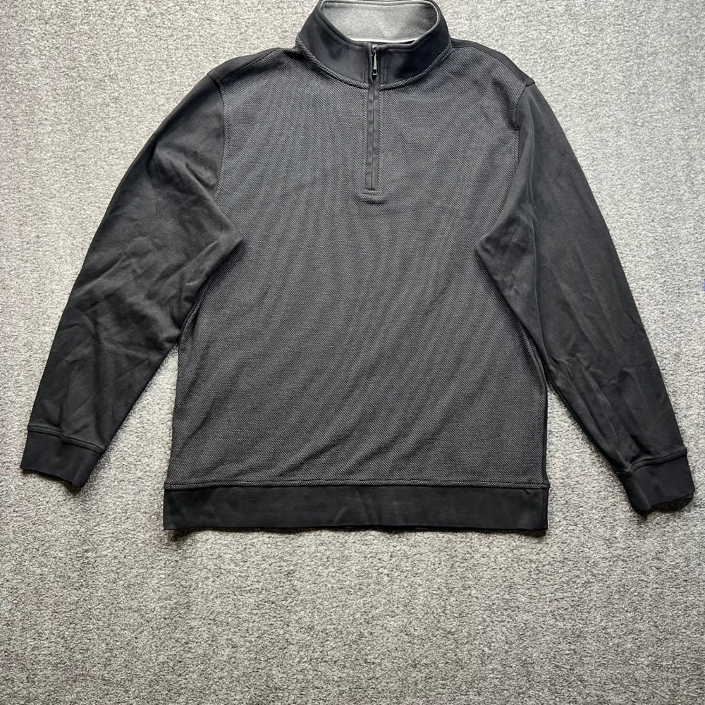 Ted Baker Sweater Mens XL Black Quarter Zip Pullover Textured Front Long Sleeve